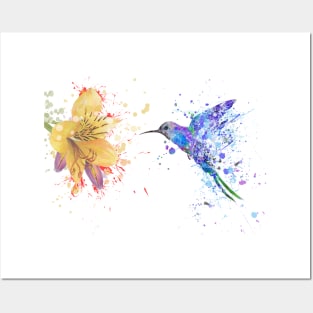 Hummingbird with flowers Posters and Art